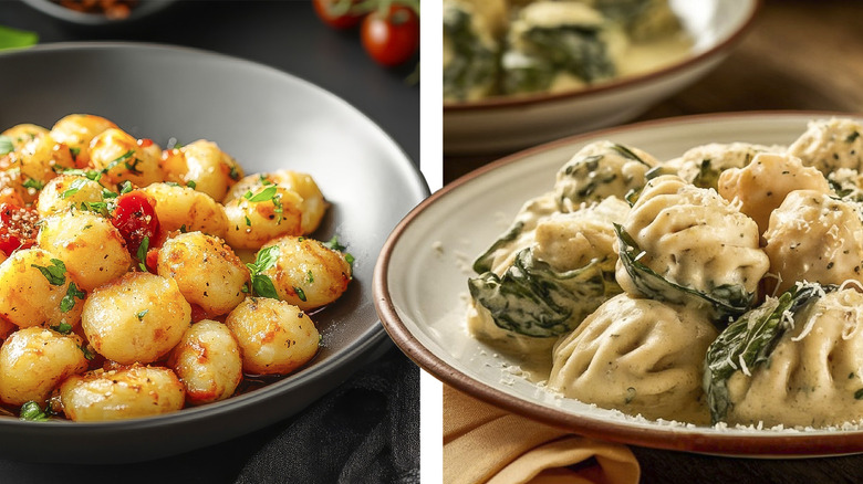 gnocchi and Gnudi on plates with sauces