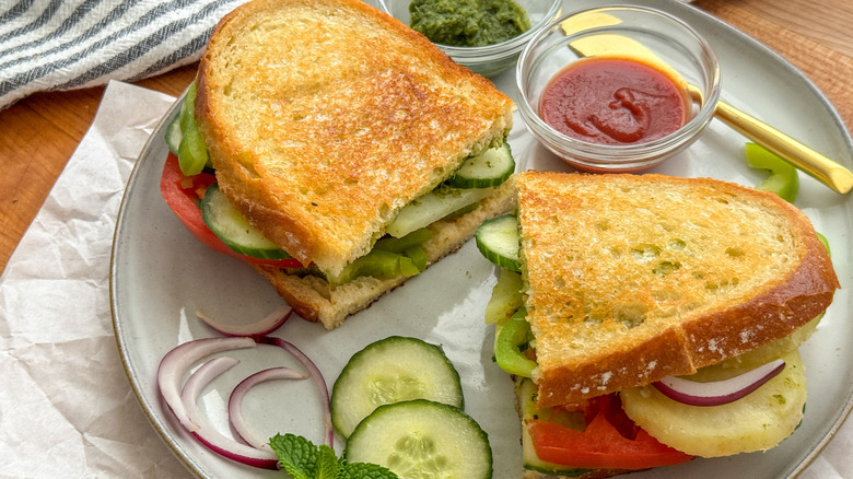 sandwich halves on one plate