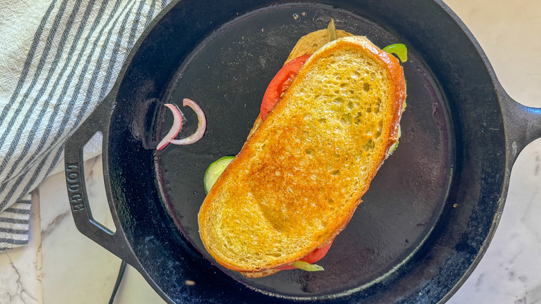 sandwich in cast iron skillet