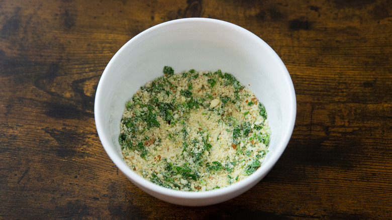 breadcrumb mixture in white bowl 