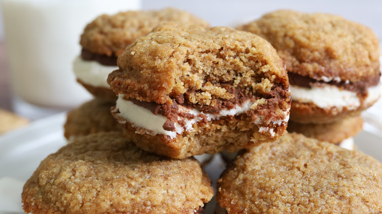 gooey s'mores sandwich cookies on a plate