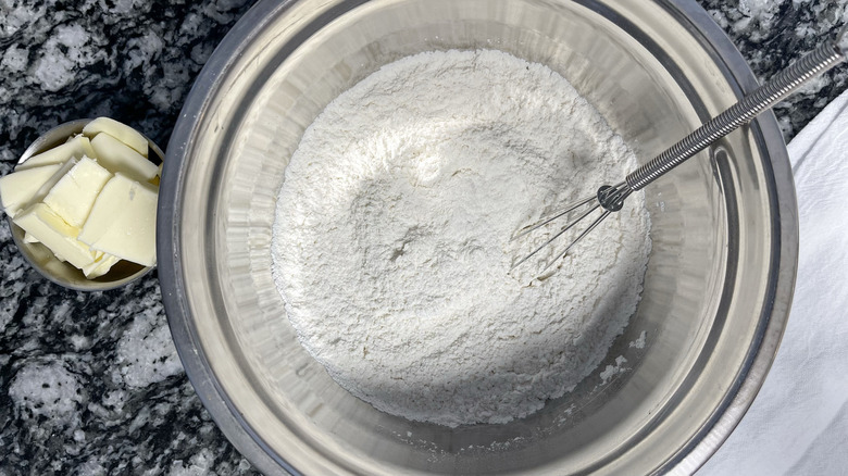 whisking flour in bowl 