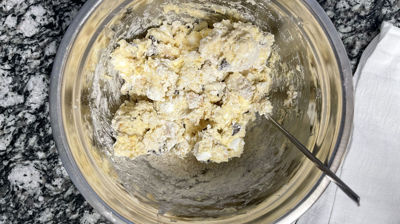 shaggy scone dough in bowl