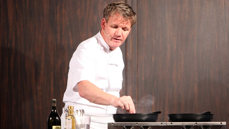 Gordon Ramsay teaching people to cook at demonstration