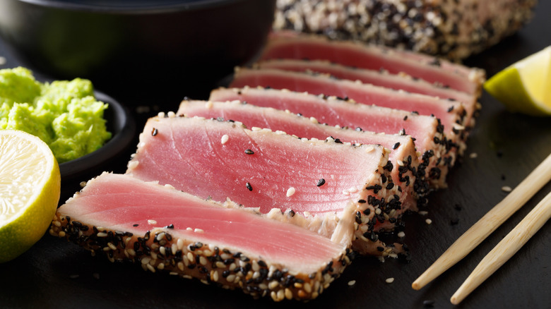 sesame coated ahi tuna, condiments