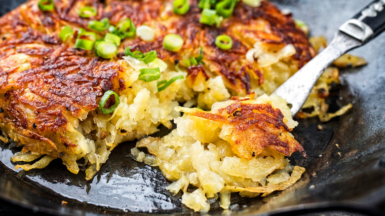 Hash browns in a skillet