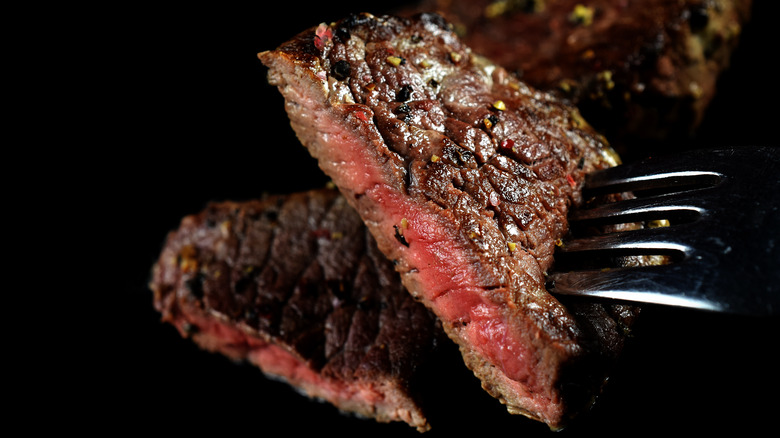 Steak on a fork