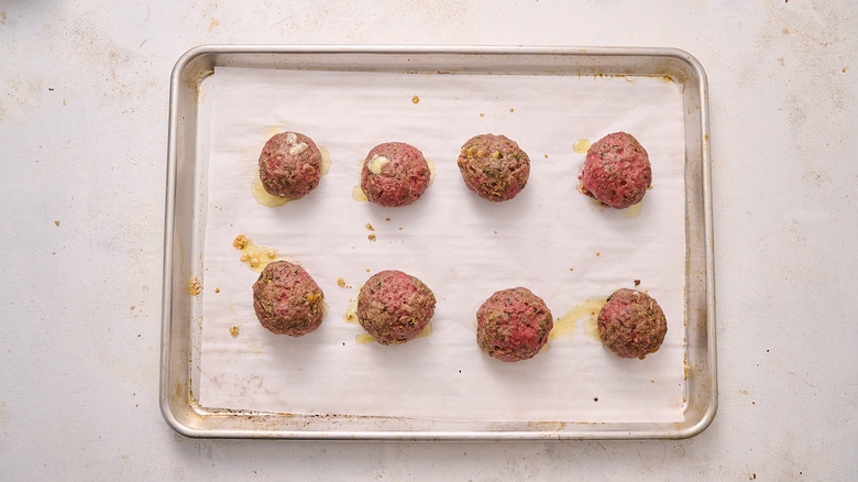 baked meatballs on sheet tray