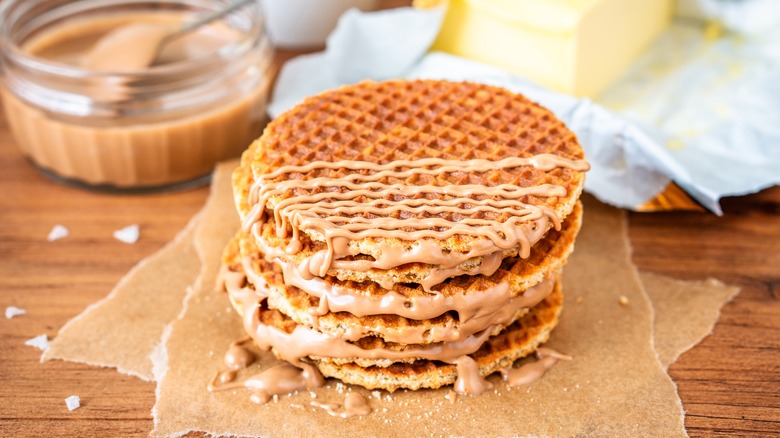 homemade Stroopwafel with caramel topping