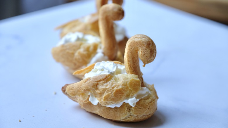 Cream puff swans, assembled 