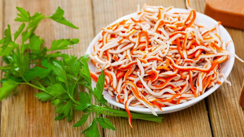 bowl of shredded imitation crab