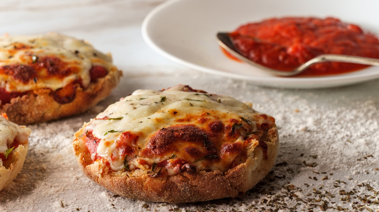 English muffin pizzas and sauce