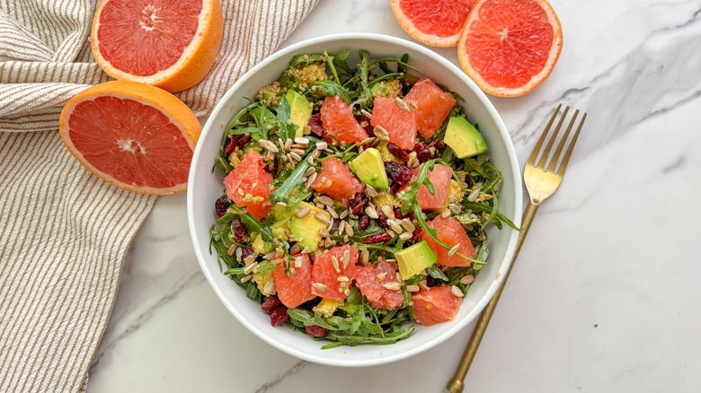 salad with grapefruit halves