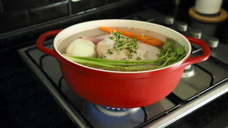 chicken stock in pot