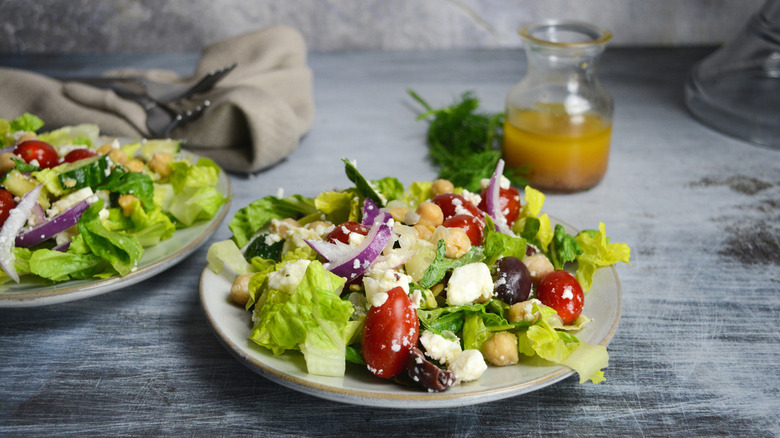 Greek-style salad on plate