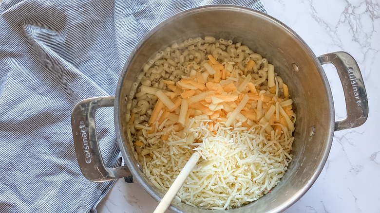 cheese and pasta in pot