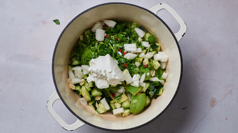 gazpacho ingredients in pot