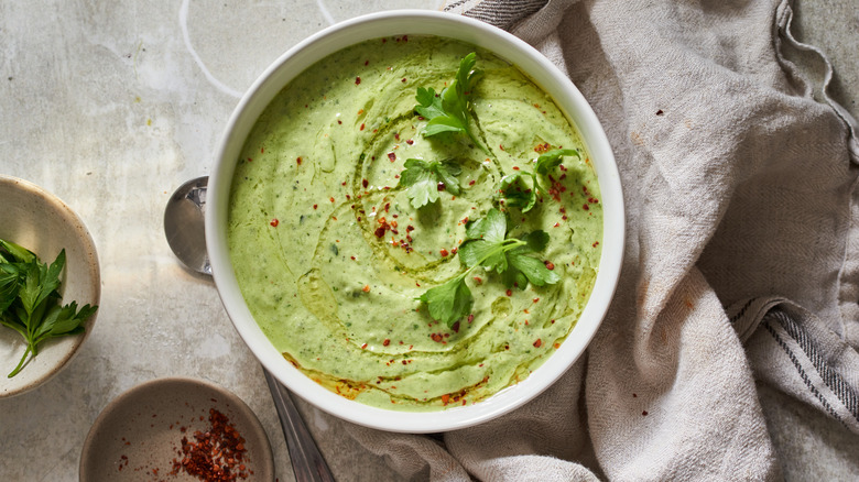 bowl of green gazpacho