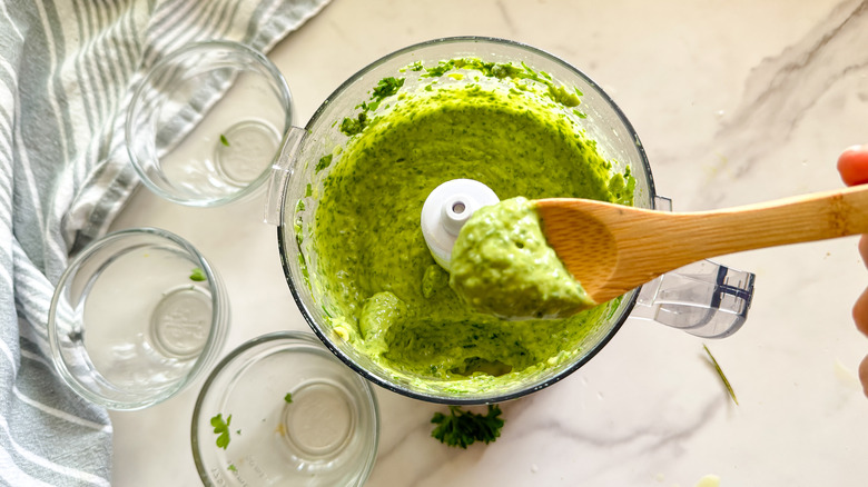 green goddess sauce in food processor