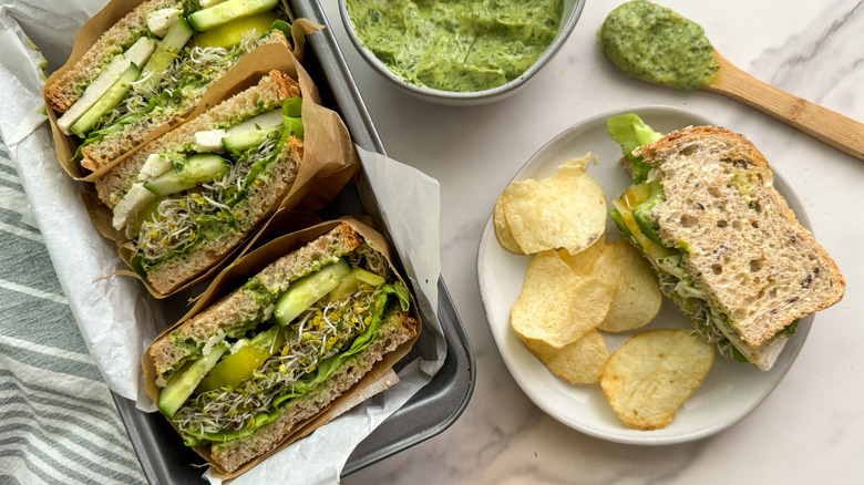 vegetable sandwiches with tomato cucumber sprouts