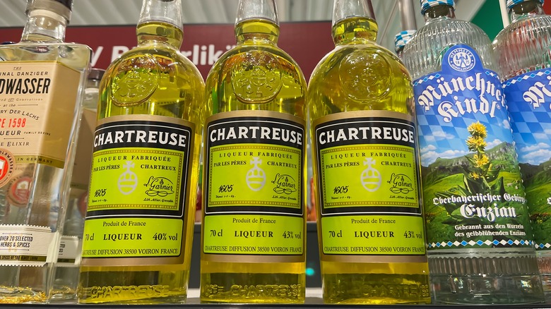 Green Chartreuse bottle in a liquor store