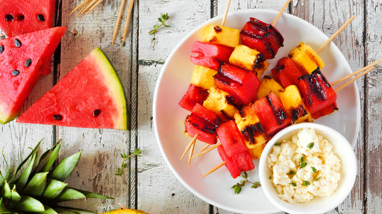 Grilled watermelon and pineapple kabobs