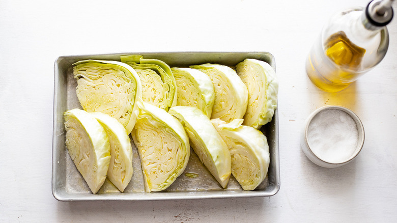 cabbage wedges in pan