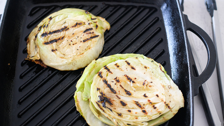 cooked cabbage on grill pan