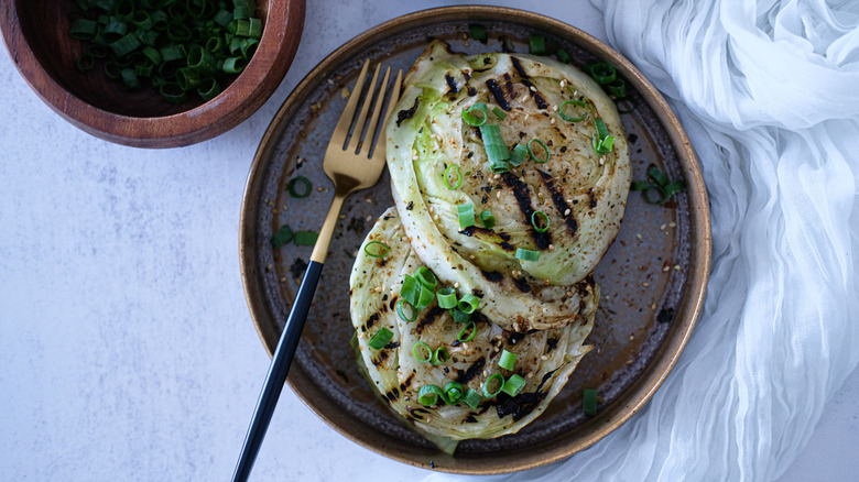 cooked cabbage with green onions