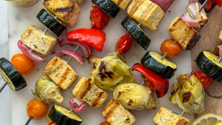 tofu skewers on board