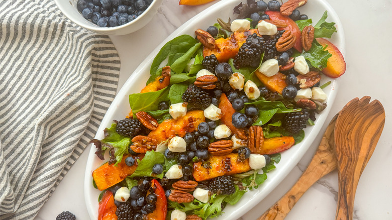 nectarine salad on oval platter