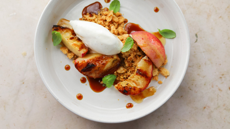 Saba and grilled nectarine dessert