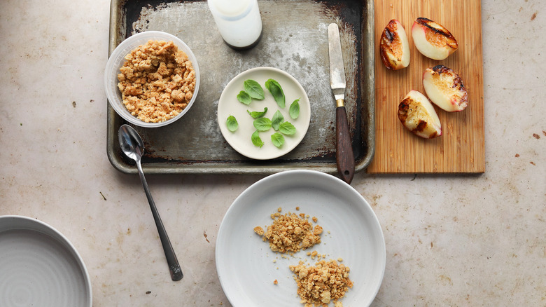 Crumble spooned into serving bowl