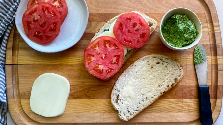 sandwich open face being assembled