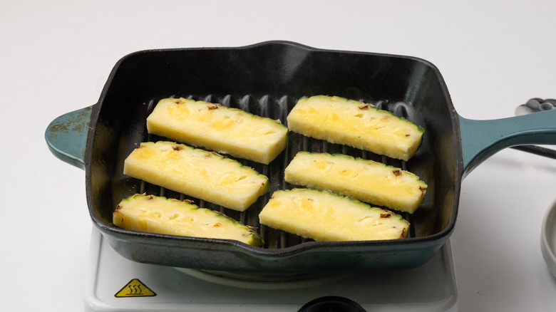 pineapple slices on grill pan