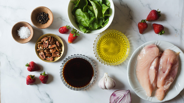 ingredients for strawberry balsamic chicken salad