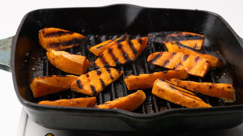 Sweet potatoes in griddle pan