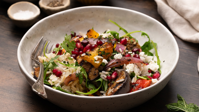 Grilled vegetable and rice salad