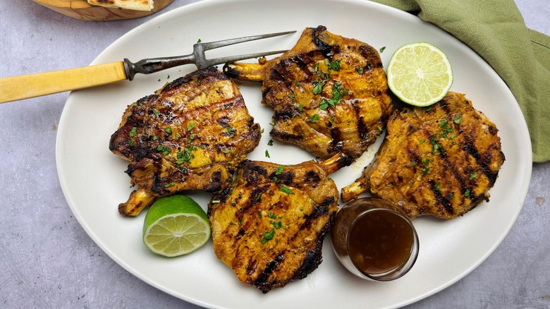 grilled tandoori pork chop plate