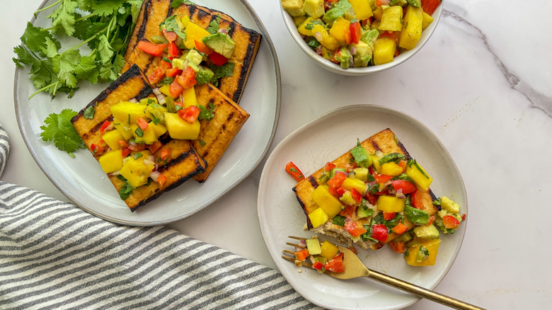 plate with tofu and fork