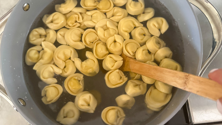 pot of water with tortellini