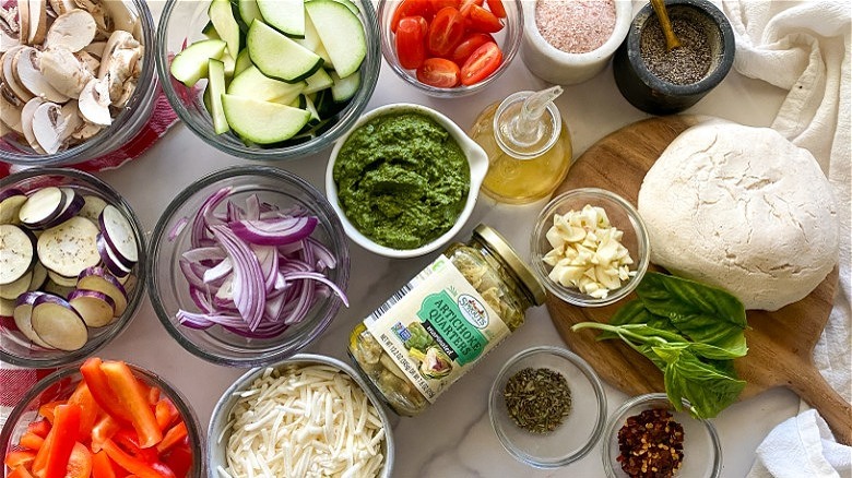 vegetables and ingredients on table