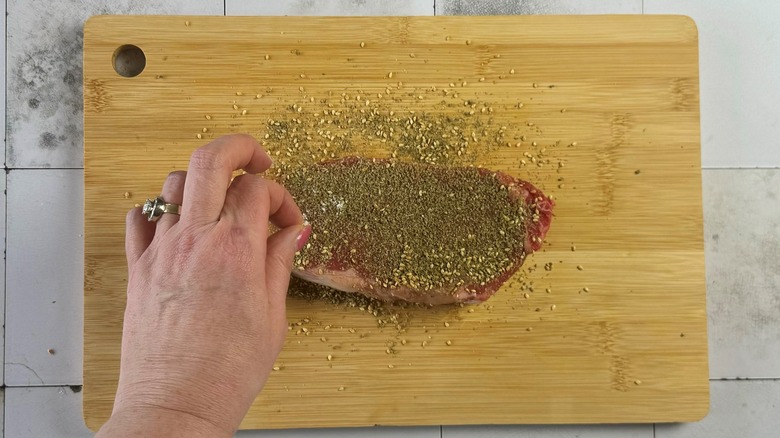 steak covered in za'atar seasoning