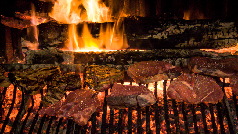 Steak in the fireplace