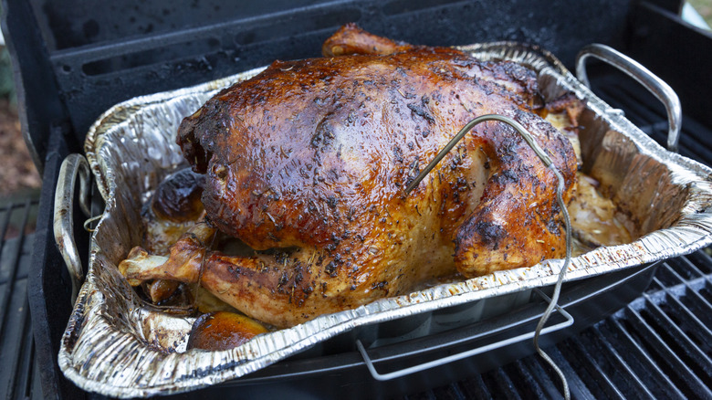 Turkey in aluminum on the grill