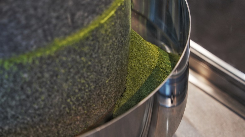 Close-up of a matcha stone mill