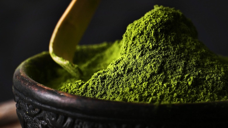 Close-up of matcha powder in a dish