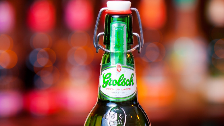 Bottle of Grolsch beer on a bartop