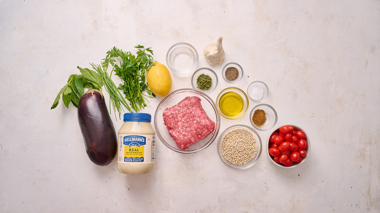 lamb couscous bowl ingredients on a table