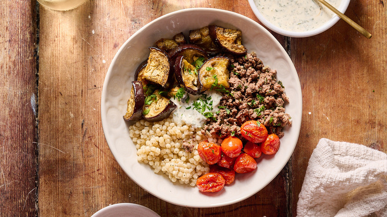 ground lamb bowl on table